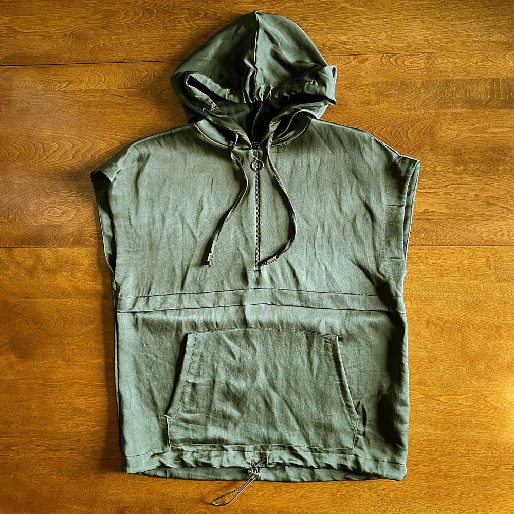 Zara dark olive green popover top XS